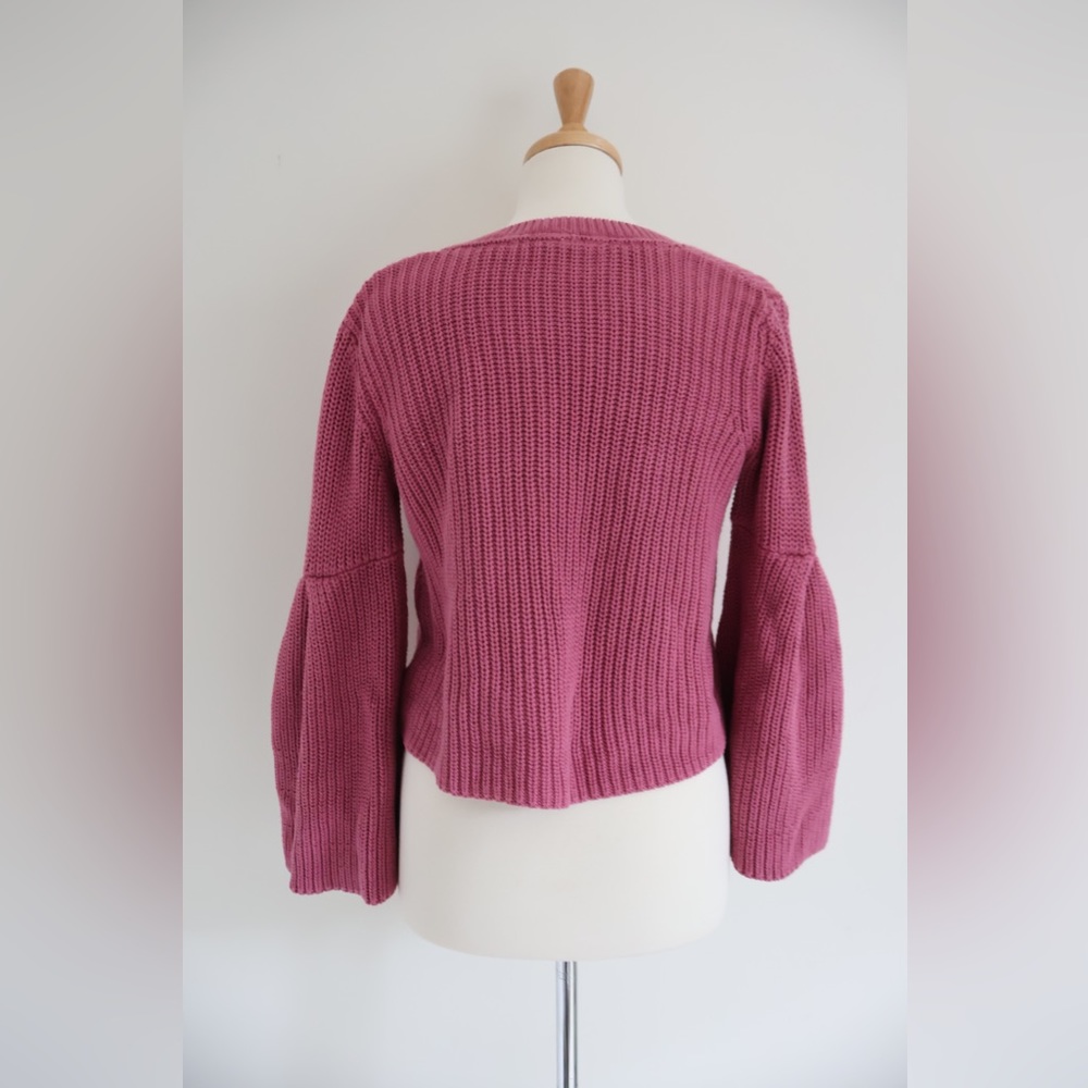 Free People Cropped Flare Arm Pink Damsel Knit Sweater Small - Picture 5 of 7